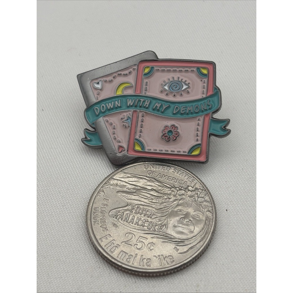 Down With My Demons Tarot Cards Witchy Funny Lapel Hat Pin - Picture 2 of 3